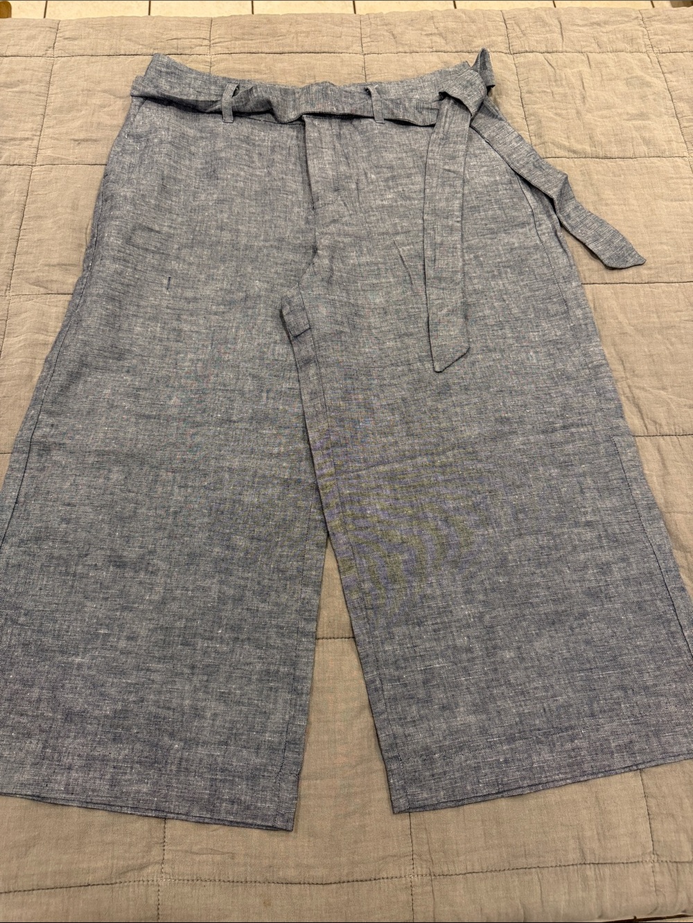 GAP Wide Leg Linen-Blend Pants in Chambray Blue